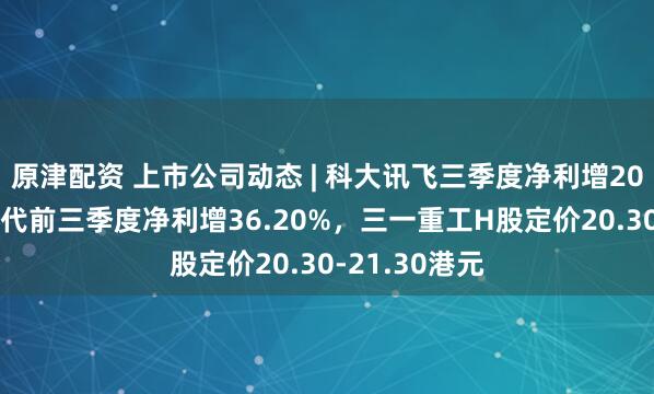 原津配资 上市公司动态 | 科大讯飞三季度净利增202%，宁德时代前三季度净利增36.20%，三一重工H股定价20.30-21.30港元